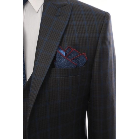 Derman Grey Square Patterned Fabric 3 Piece Suit - Picture 2 of 5